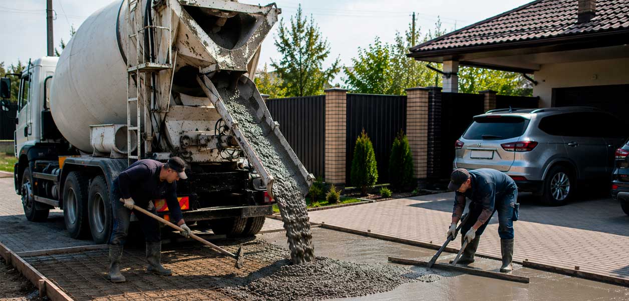 Стоимость бетона для площадок и парковок с учетом площади и толщины